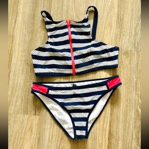 Navy and White striped Bikini Set with hot pink accents